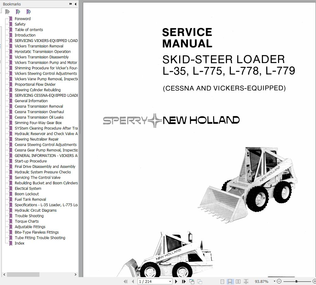 New Holland Skid Steer Loader L 35L 775L778L 779 Service Manual 1