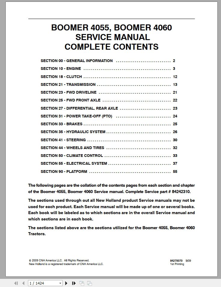 New Holland Tractor Boomer 40554060 Service Manual84242310 1