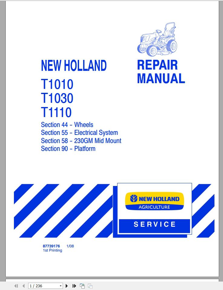 New Holland Tractor T1010T1030T1110 Repair Manual 1