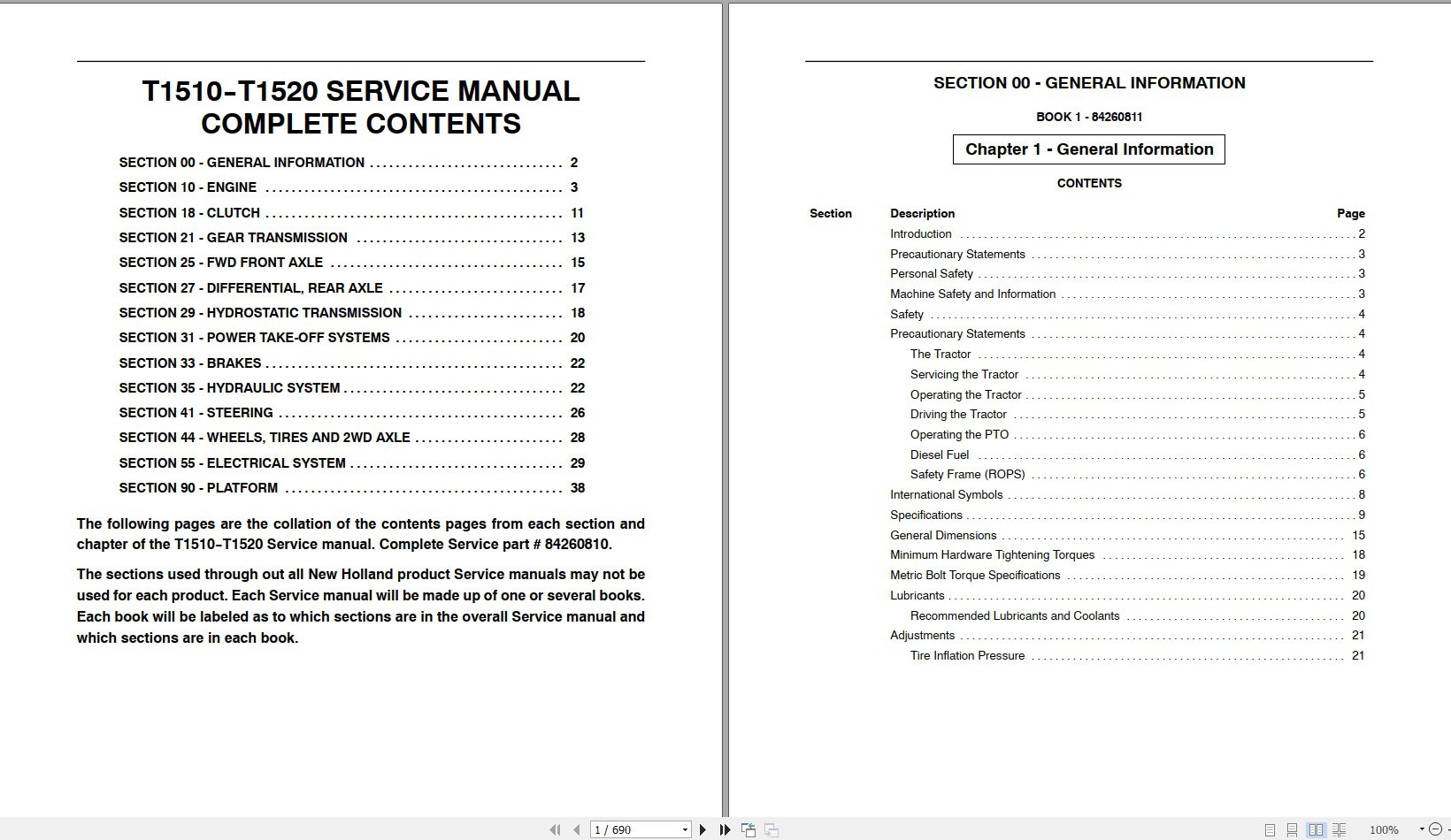 New Holland Tractor T1510T1520 Service Manual84260810 1