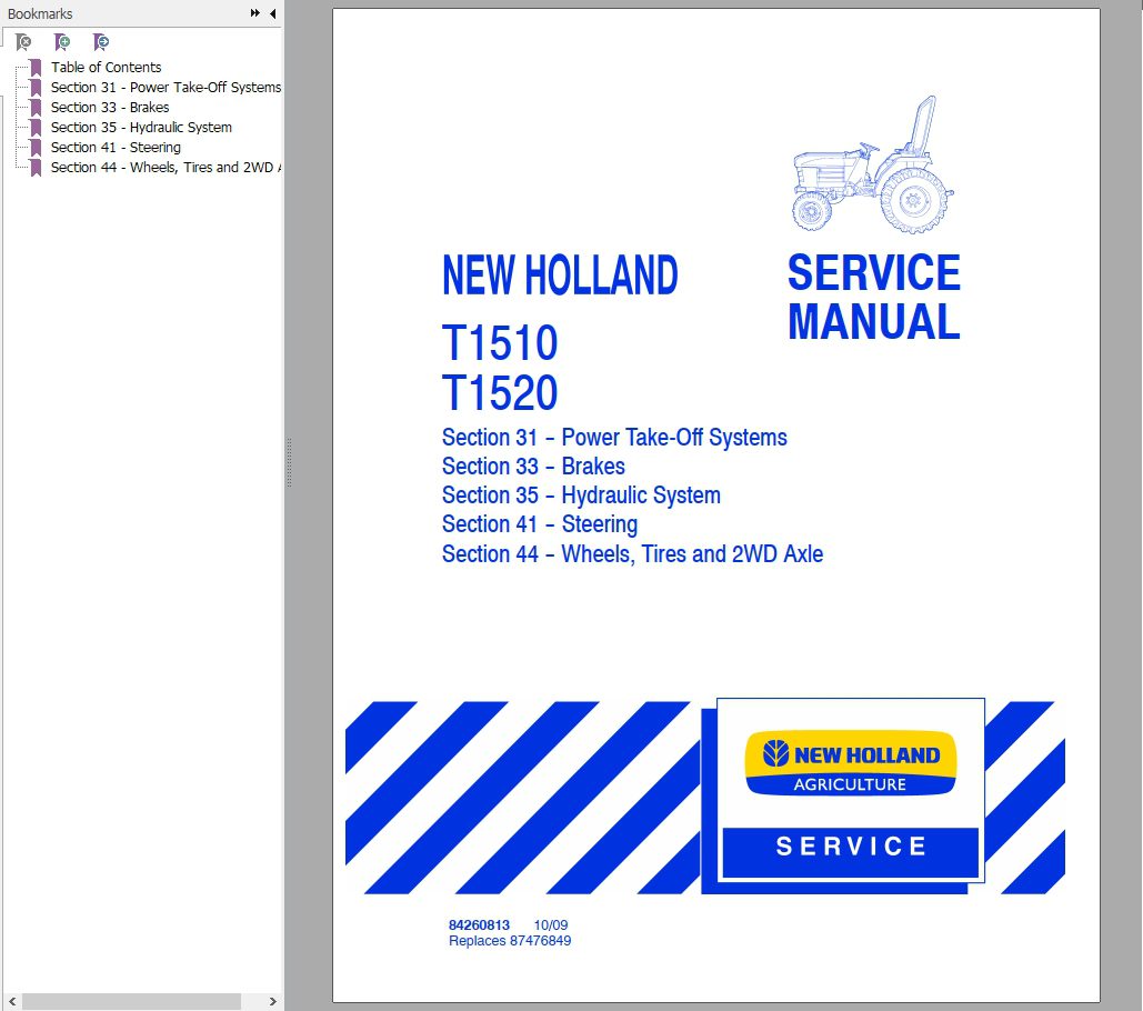 New Holland Tractor T1510 T1520 Service Manual 1
