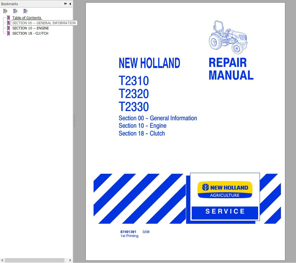 New Holland Tractor T2310 T2320 T2330 Service Manual 2