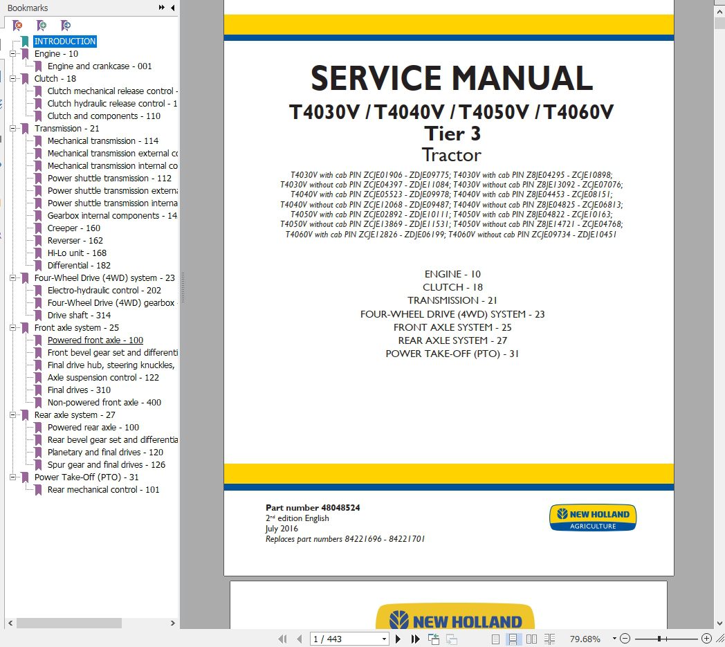 New Holland Tractor T4030VT4040VT4050VT4060V Service Manual 2
