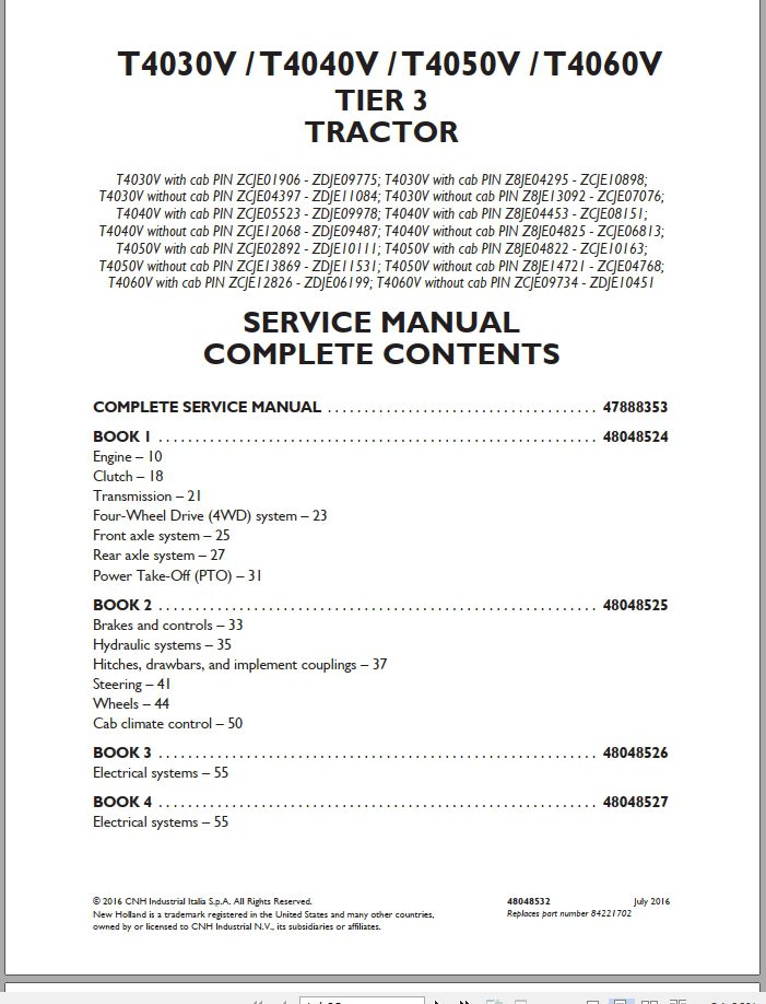 New Holland Tractor T4030VT4040VT4050VT4060V Service Manual 5