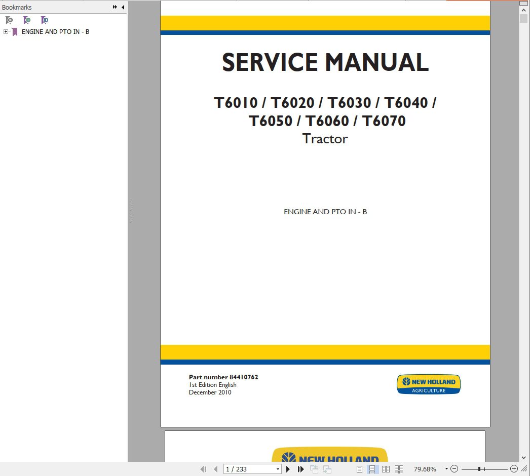 New Holland Tractor T6010 T6020 T6030 T6040 T6050 T6060 T6070 Service Manual 2
