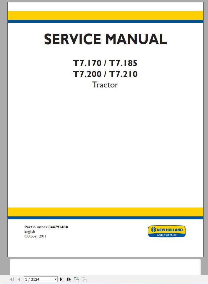 New Holland Tractor T7170T7185T7200T7210 Service Manual84479148A 1