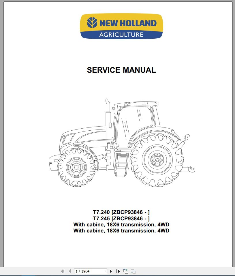 New Holland Tractor T7240 T7245 Service Manual84417654A 1