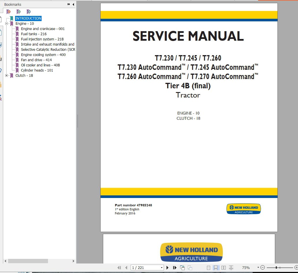 New Holland Tractor T7 230 T7 245 T7 260 Autocommand Tier 4B Service Manual 2