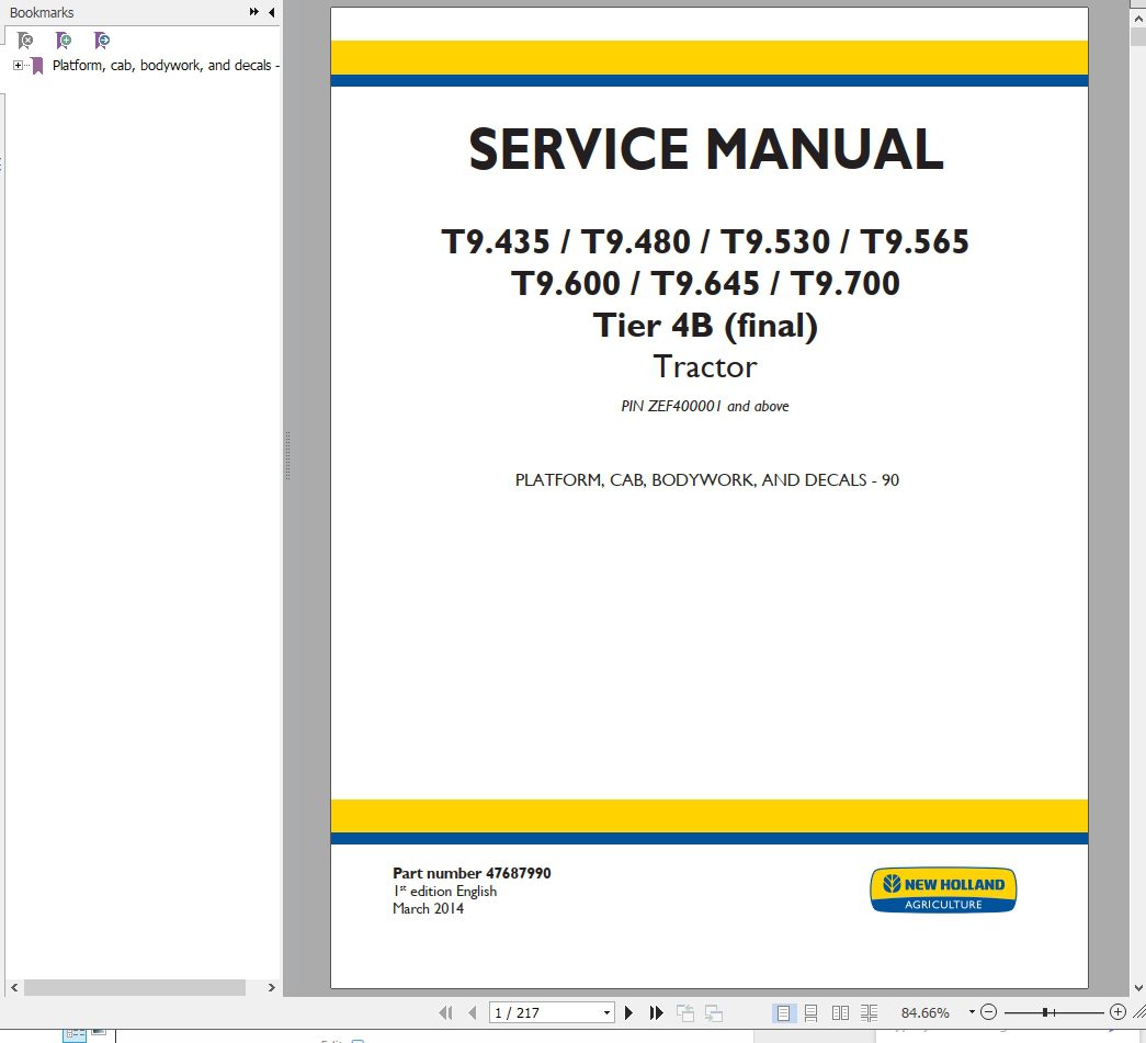 New Holland Tractor T9 435 T9 480 T9 530 T9 565 T9 600 T9 645 T9 700 Tier 4B Service Manual 3