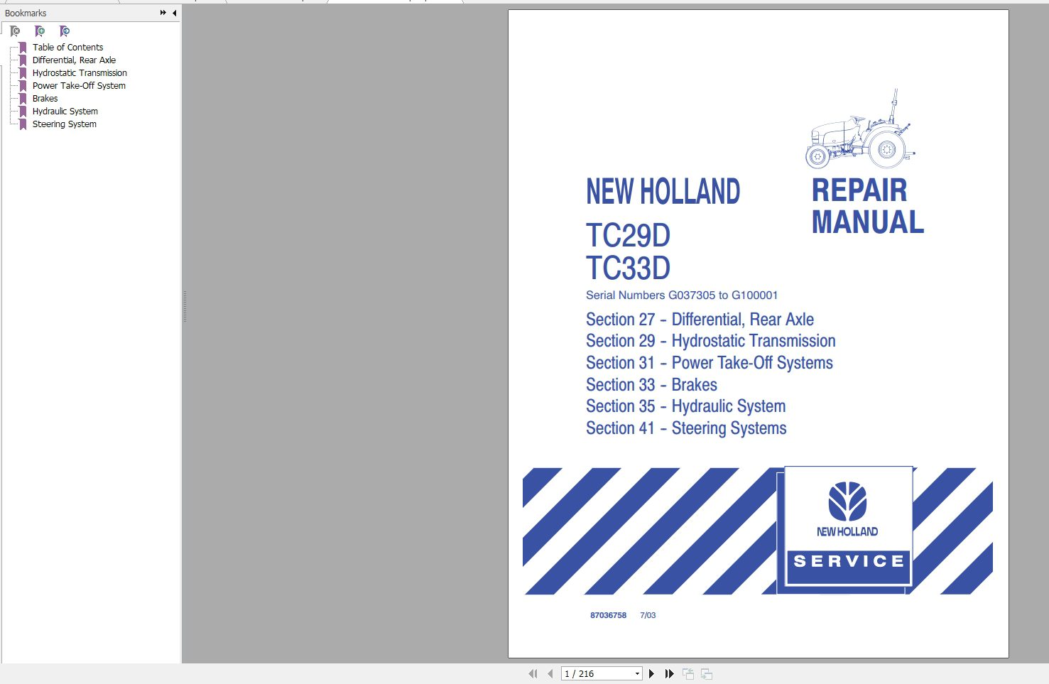 New Holland Tractor TC29D TC33D Repair Manual 1