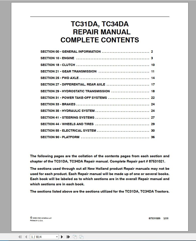 New Holland Tractor TC31DA TC34DA Repair Manual87531021 1