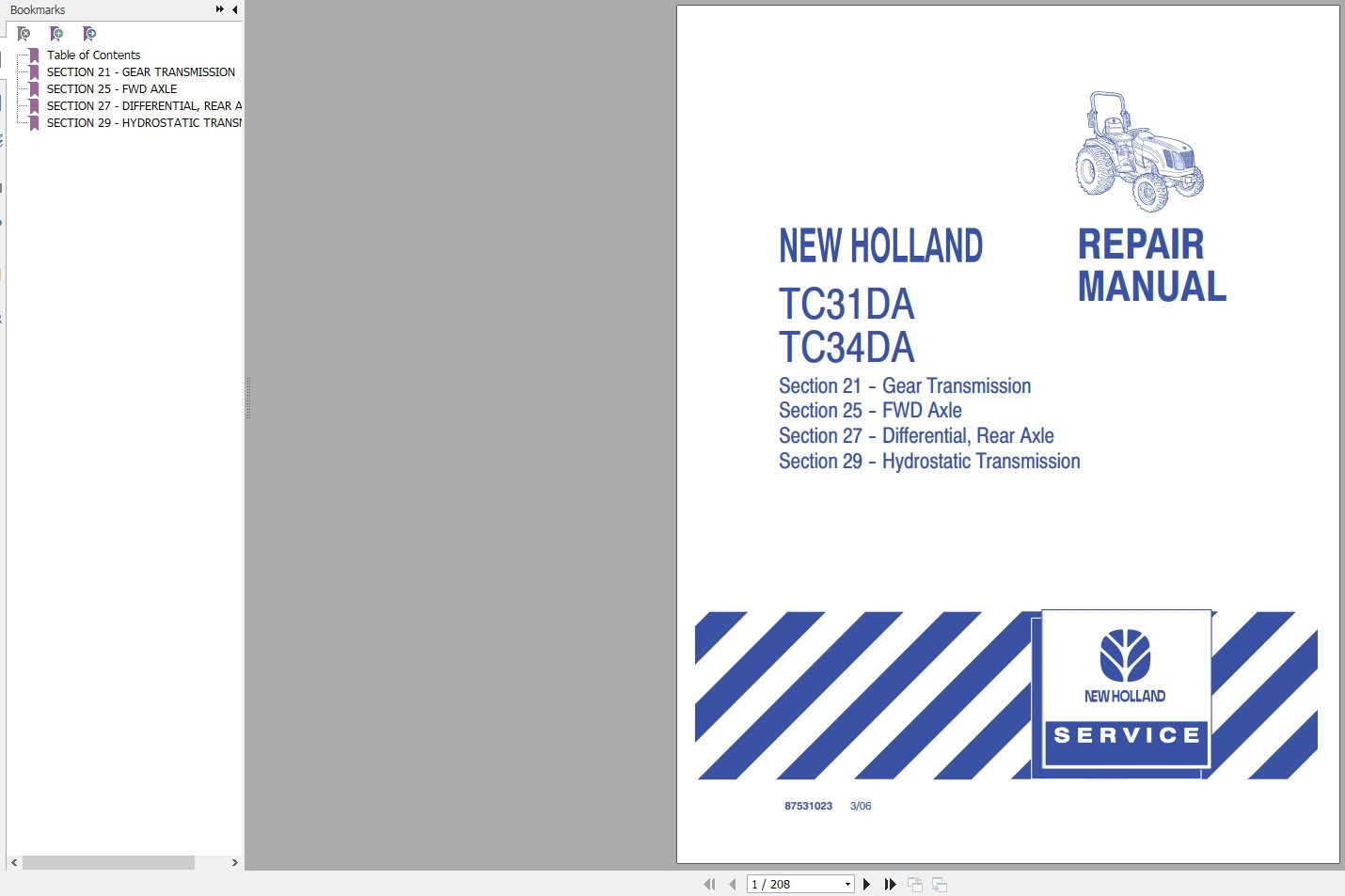 New Holland Tractor TC31DA TC34DA Repair Manual 1