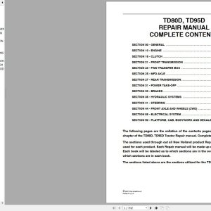 New Holland Tractor TD80D TD95D Repair Manual87658943 1