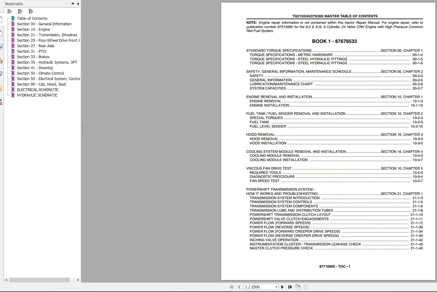 New Holland Tractor TG215TG245TG275TG305 Repair Manual 1