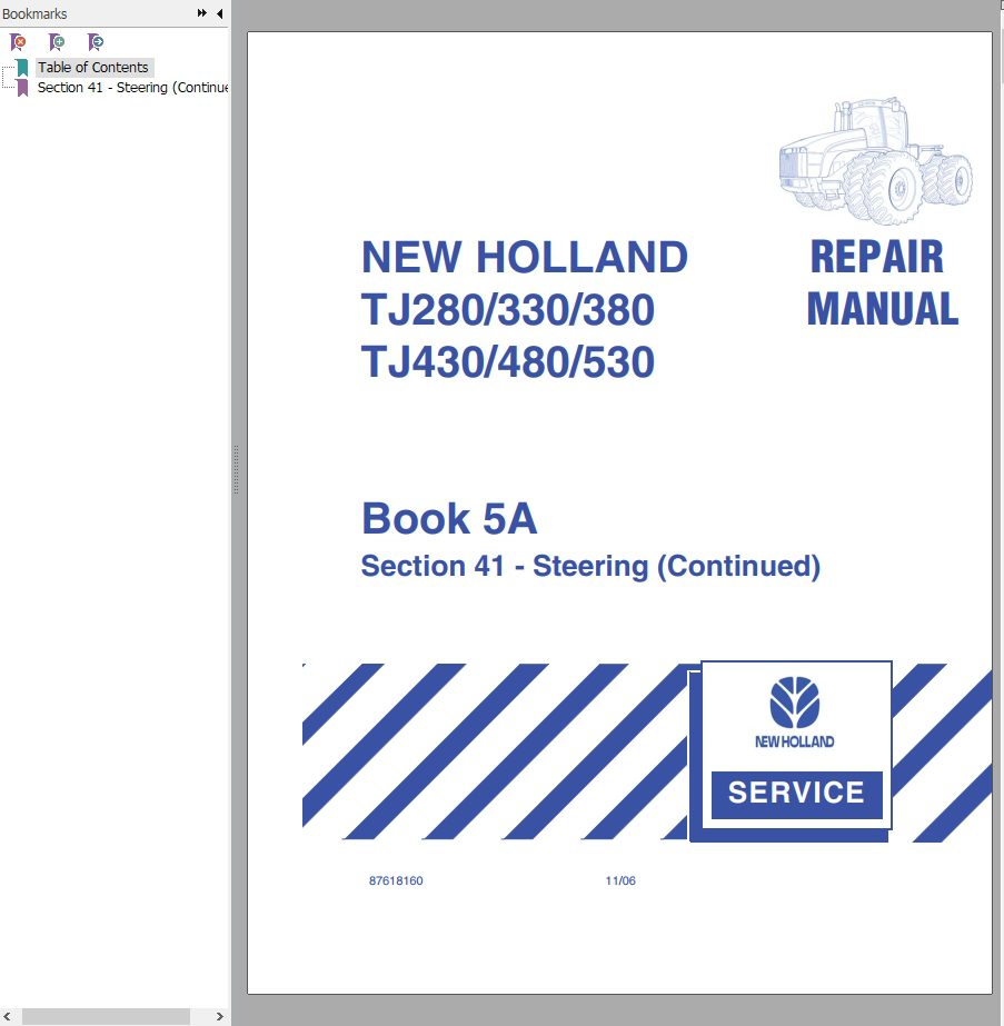 New Holland Tractor TJ280330380430480530 Series Repair Manual 1