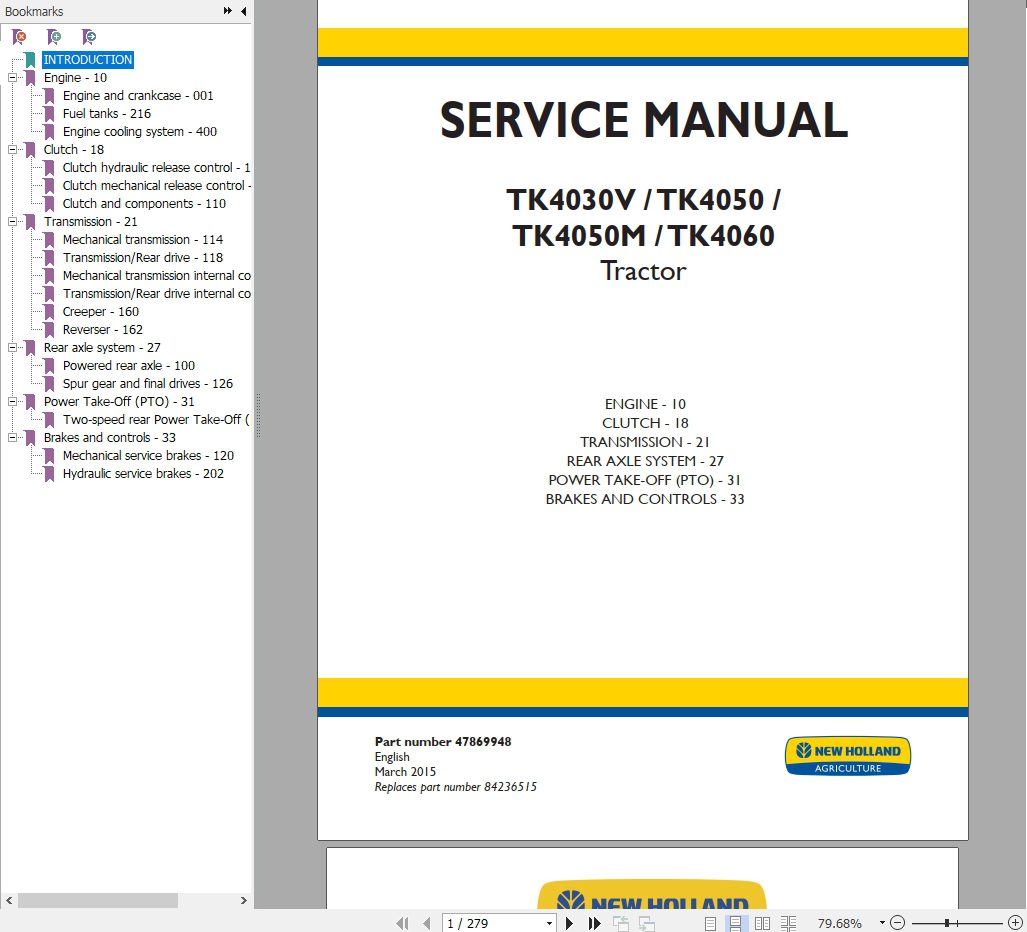 New Holland Tractor TK4030VTK4050TK4050MTK4060 Repair Manual 3