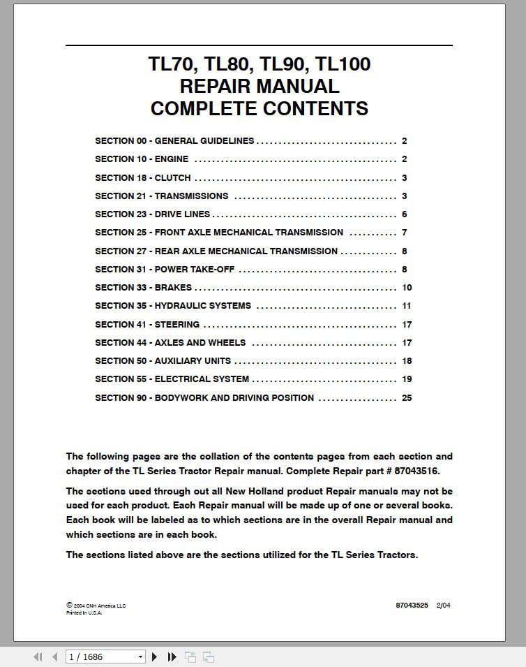 New Holland Tractor TL100 TL70 TL80 TL90 Repair Manual87043516 1