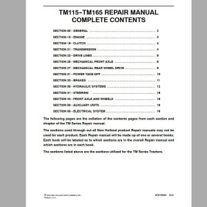 New Holland Tractor TM115 TM125 TM135 TM150 TM165 Repair Manual87015498 1