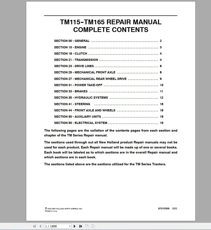 New Holland Tractor TM115 TM125 TM135 TM150 TM165 Repair Manual87015498 1