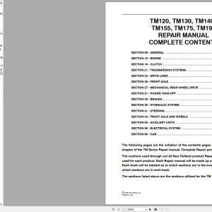 New Holland Tractor TM120 TM130TM140TM155TM175TM190 Repair Manual 1