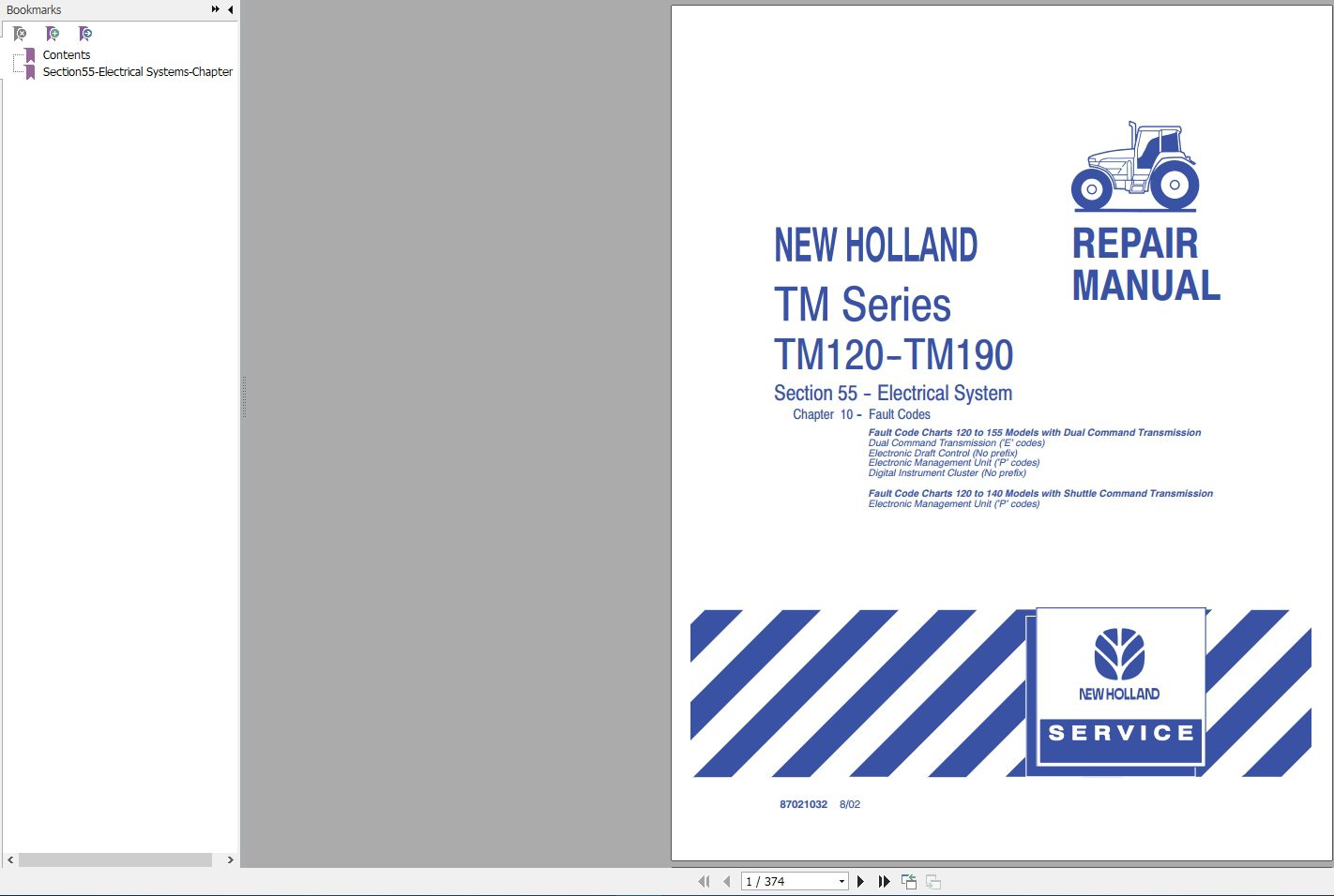 New Holland Tractor TM120 TM130 TM140 TM155 TM175 TM19087021032 Repair Manual87021032 1