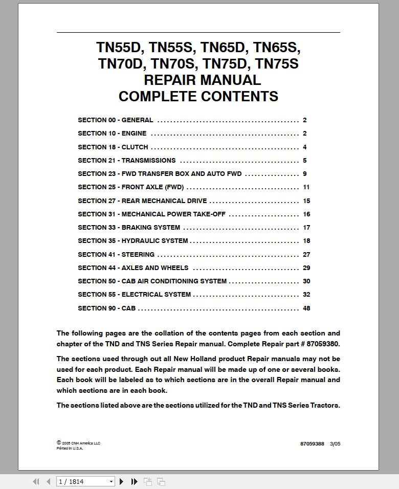 New Holland Tractor TN55D TN55S TN65D TN65S TN70D TN70S TN75DTN75S Repair Manual87059380 1