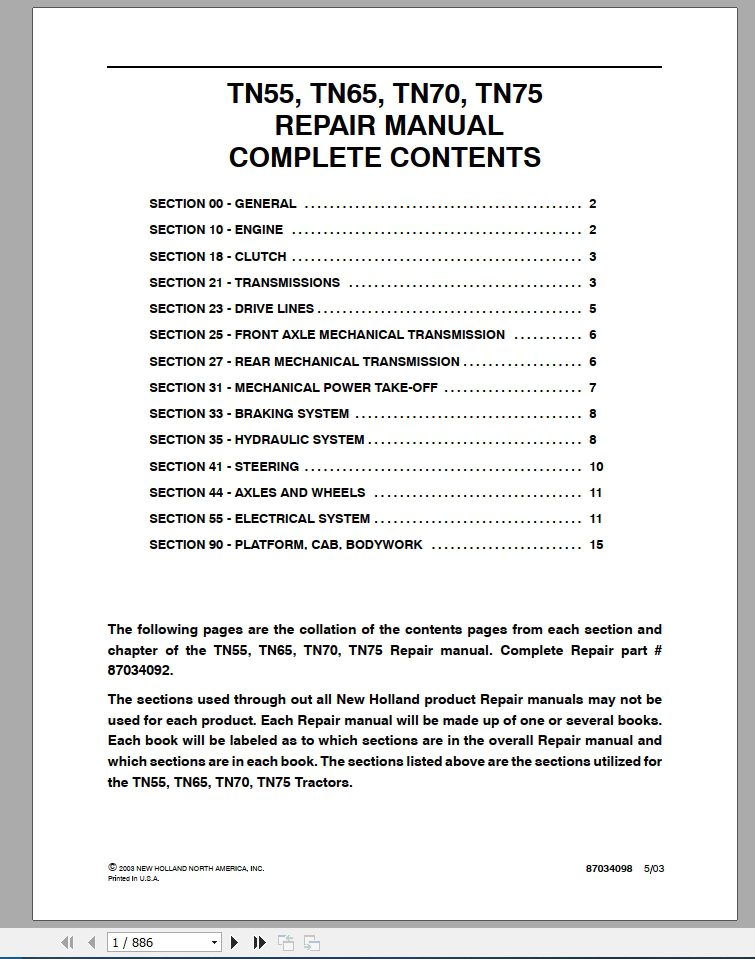 New Holland Tractor TN55 TN65 TN70 TN75 Repair Manual87034092 1