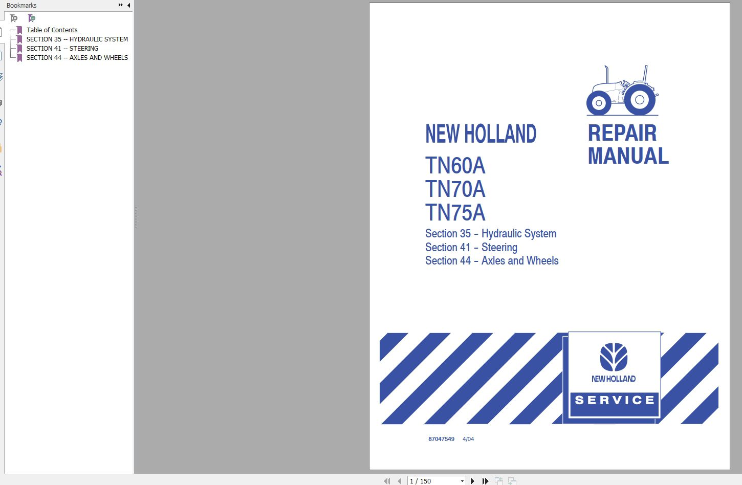 New Holland Tractor TN60A70A75A Repair Manual 1