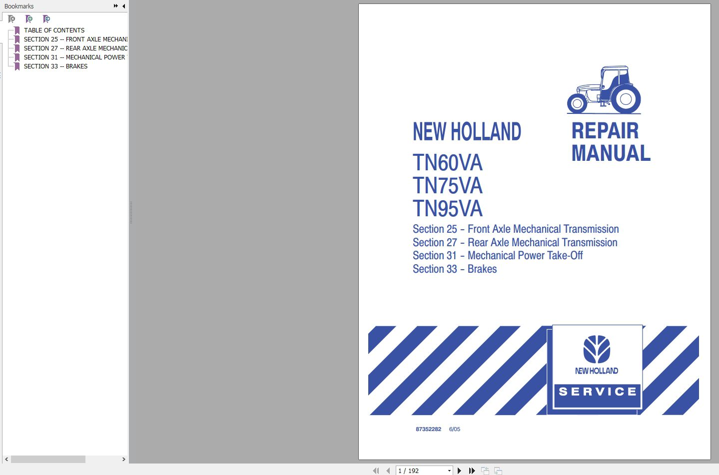 New Holland Tractor TN60VA TN75VATN95VA Service Manual 1