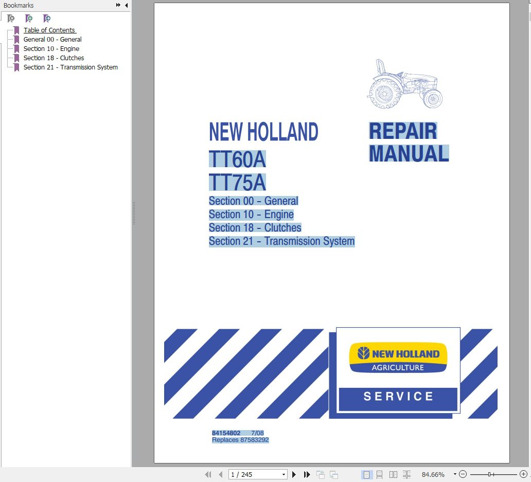 New Holland Tractor TT60A TT75A Repair Manual 3