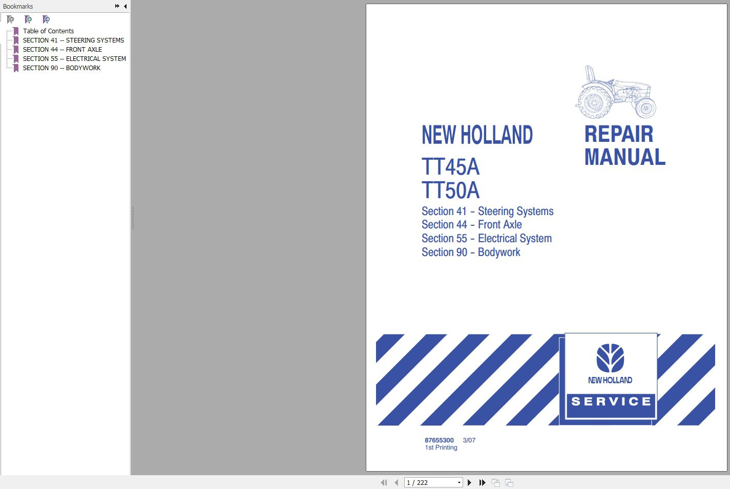 New Holland Tractor TTT45A TT50A Repair Manual 1