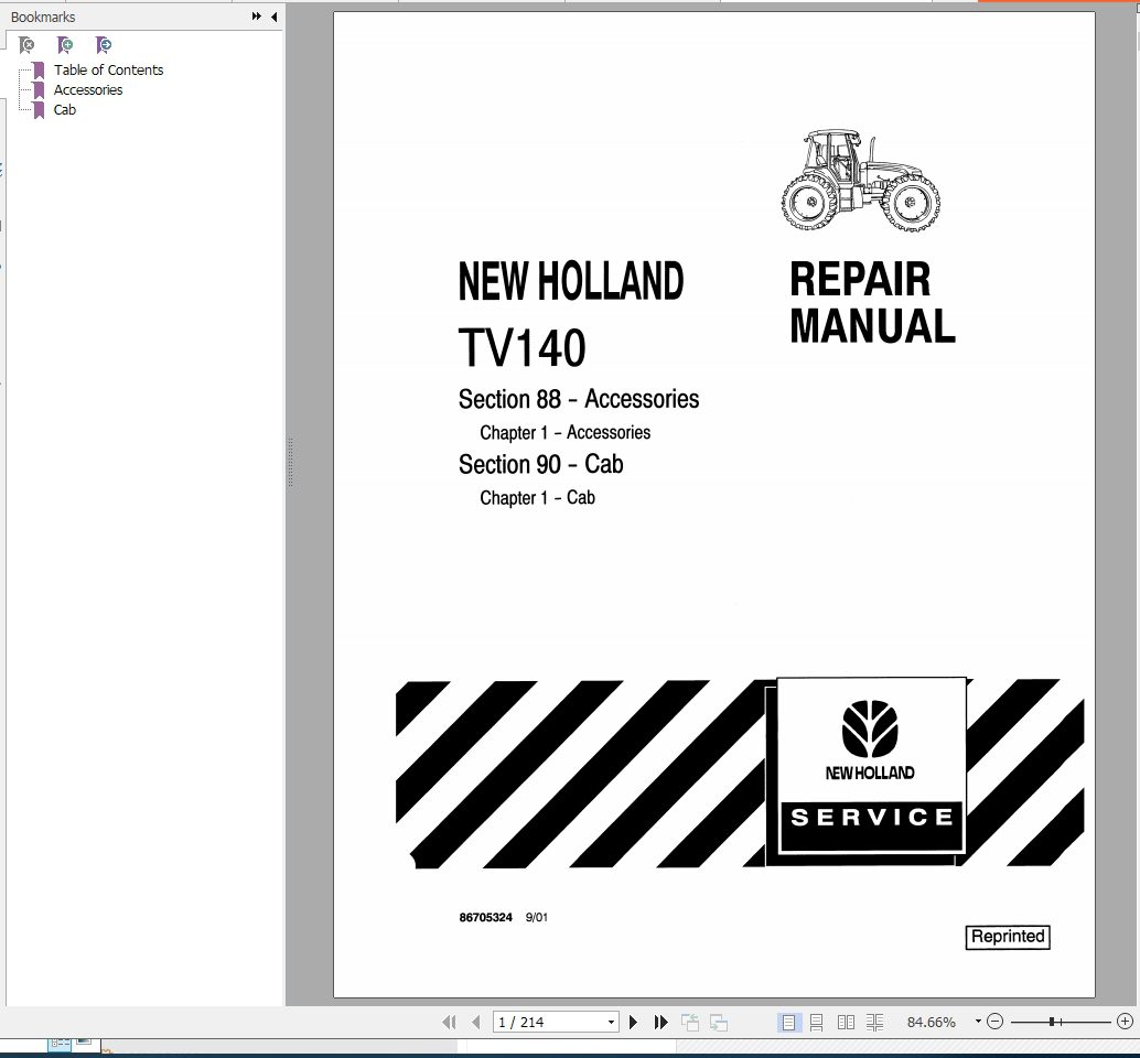 New Holland Tractor TV140 Repair Manual