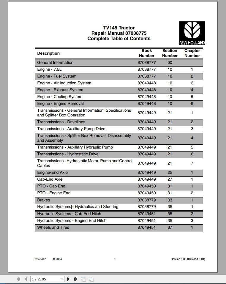 New Holland Tractor TV145 Repair Manual87038775 1