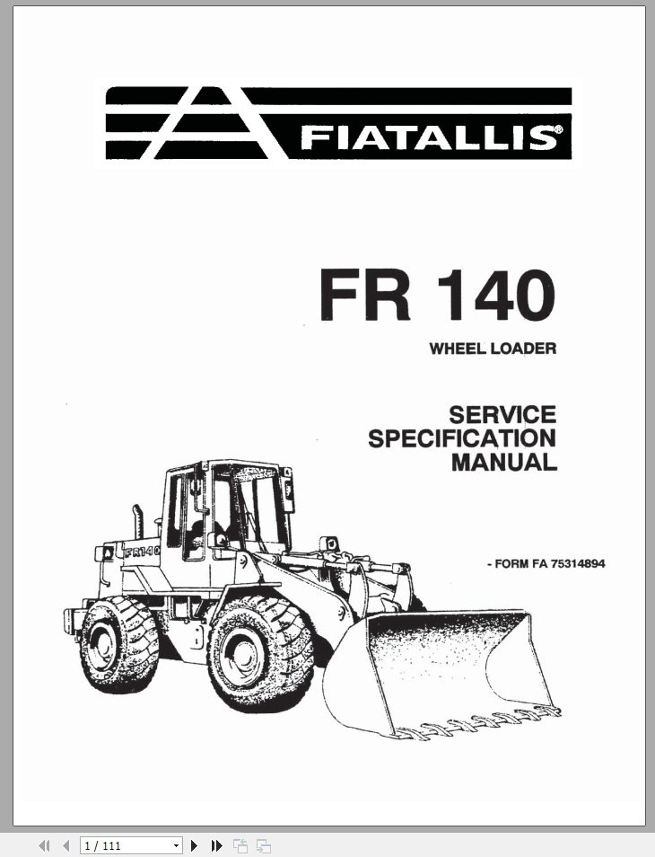 New Holland Wheel Loader Fiat FR140 Service Manual75314894 1