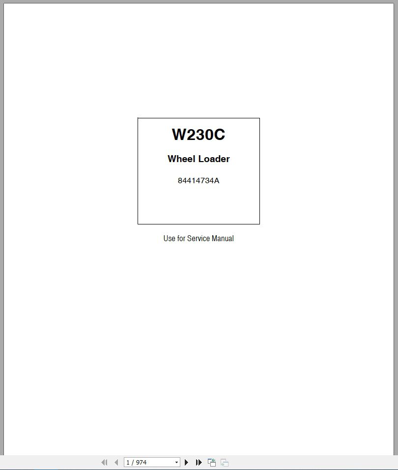 New Holland Wheel Loader W230C Service Manual84414734AA4 1