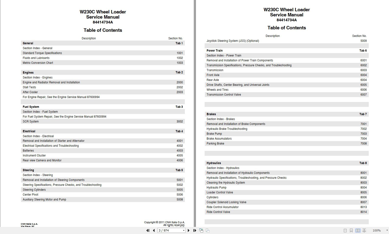 New Holland Wheel Loader W230C Service Manual84414734AA4 2