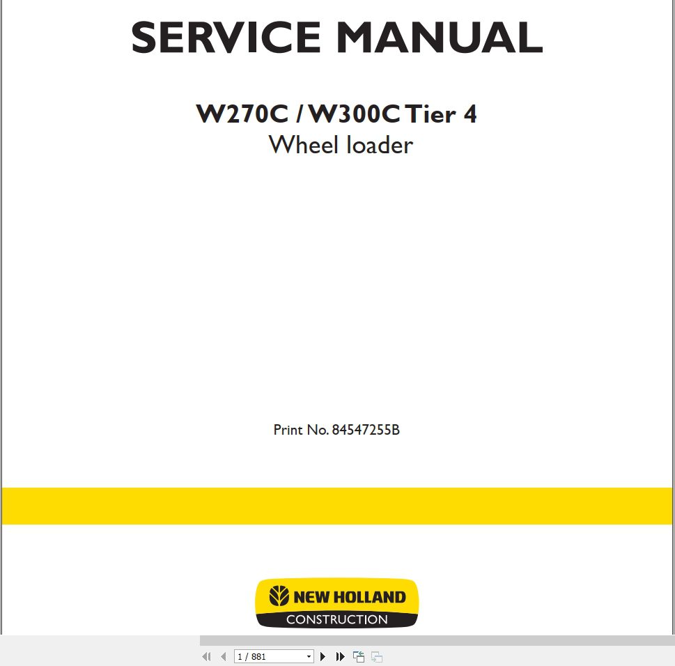 New Holland Wheel Loader W270C W300C Service Manual84547255B 2
