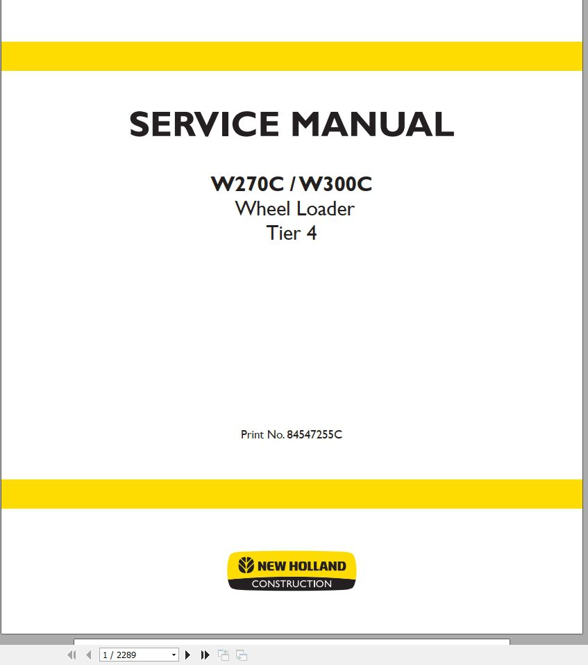New Holland Wheel Loader W270C W300C Service Manual84547255C 2