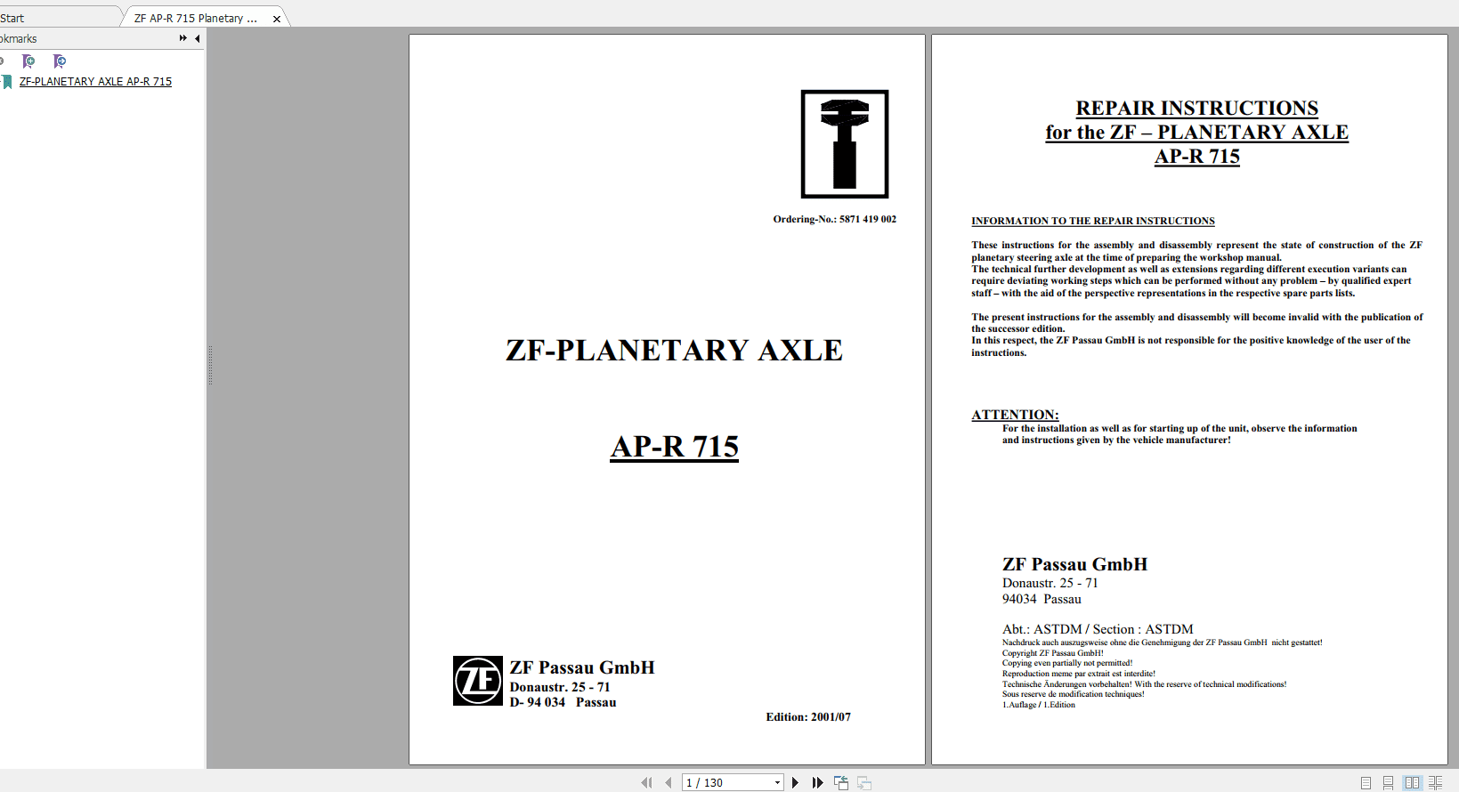 ZF AP R 715 Planetary Axles 5871419002 Repair Manual 5