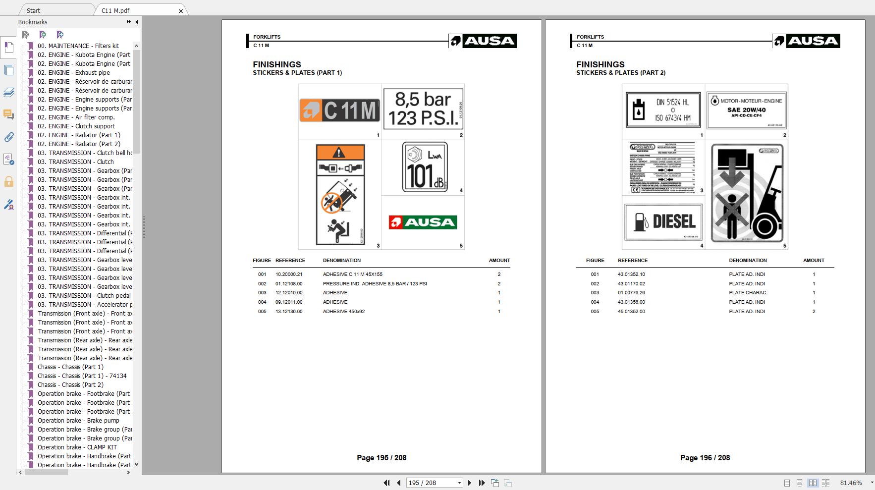 Ausa Forklift Some Model Parts Manuals2