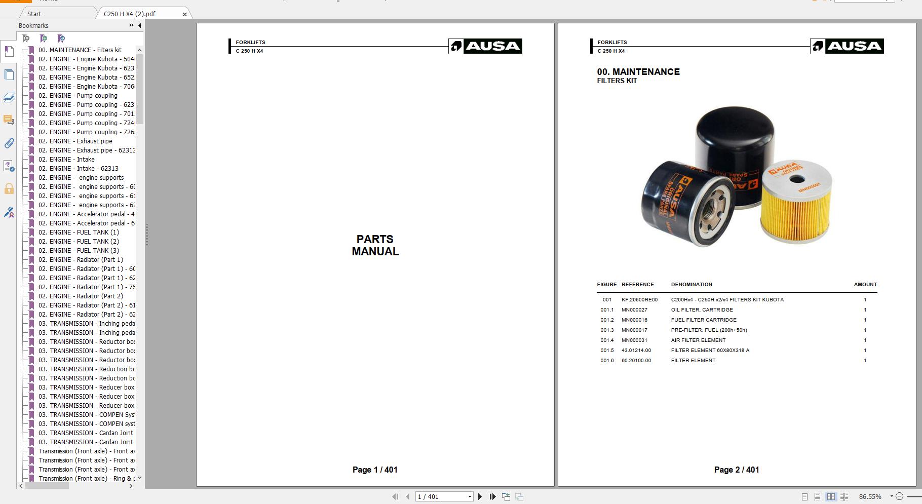 Ausa Forklift Some Model Parts Manuals3