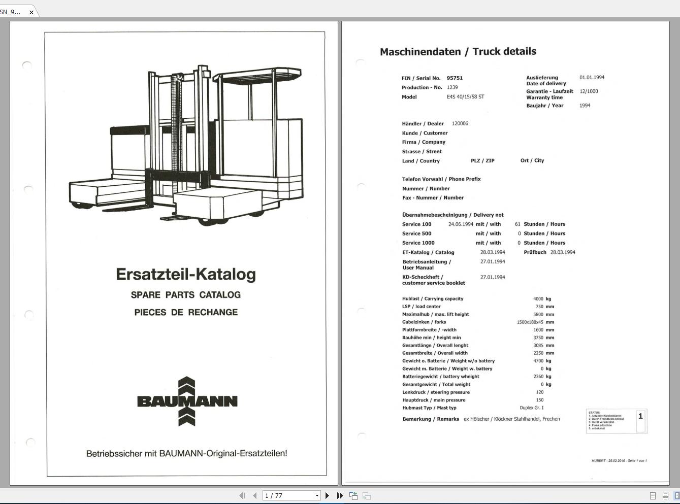 Baumann Forklift Parts Manuals3