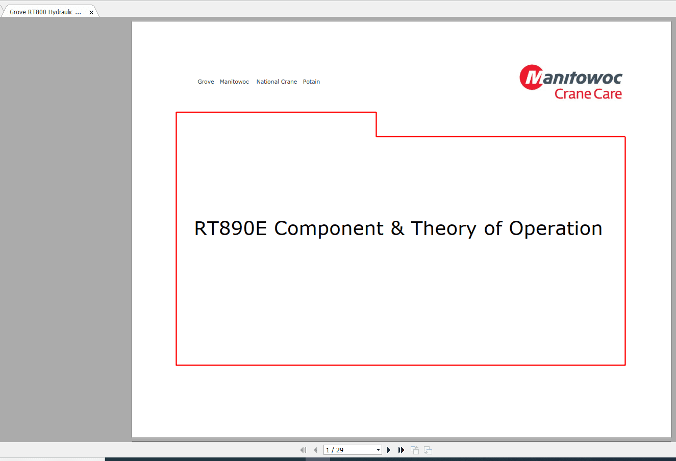 Grove Crane RT800RT9000E Troubleshooting Manual 1
