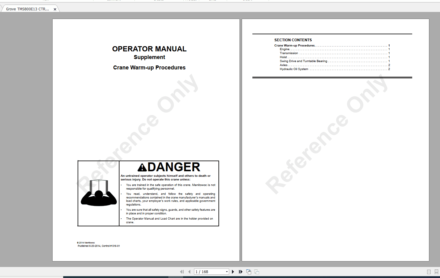 Grove Crane TM800E13 Service Operators Manuals 1