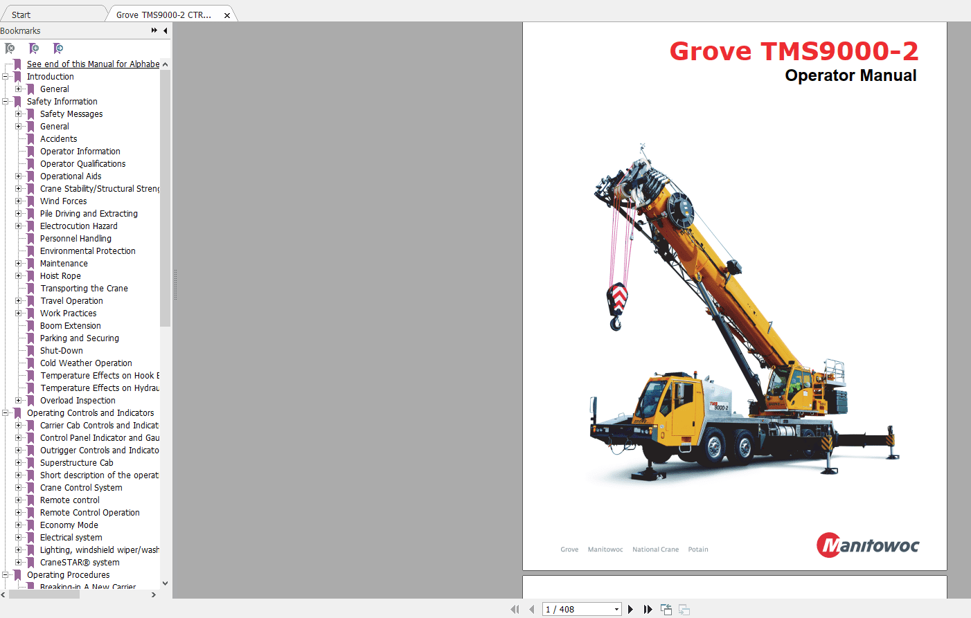 Grove Crane TMS9000 2 Operators Service Manual