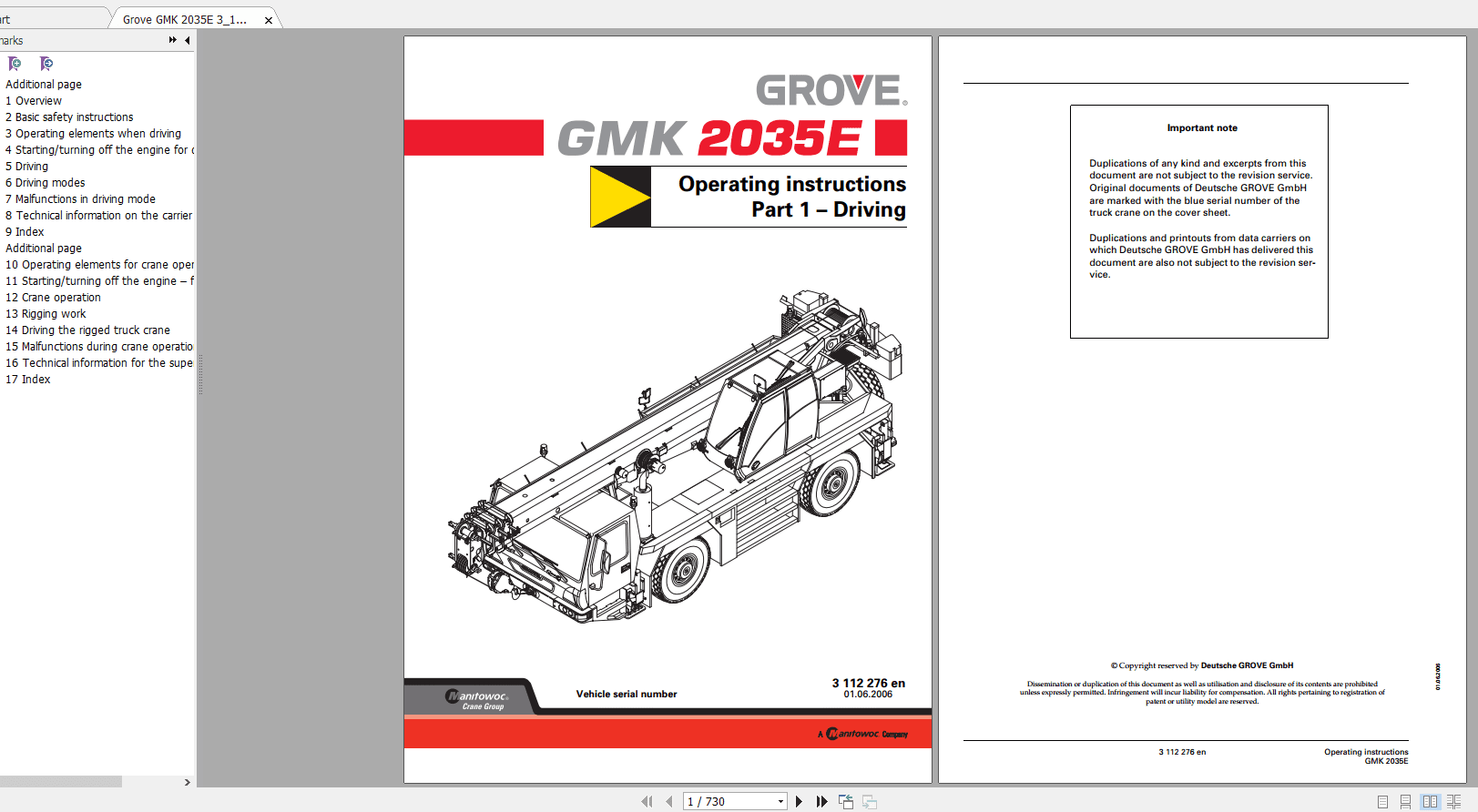 Grove Mobile Crane GMK 2035E Operating Maintenance Manual 1