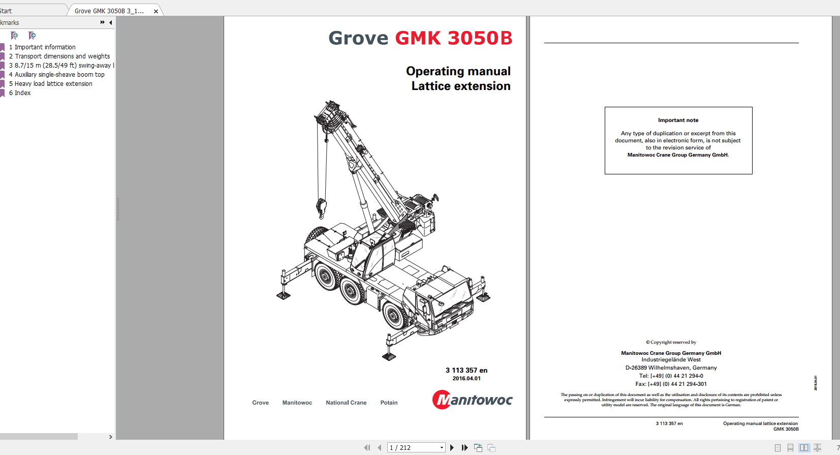 Grove Mobile Crane GMK 3050B Operating Maintenance Manual 3