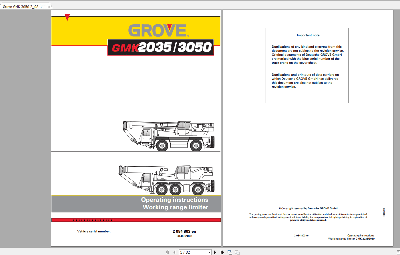 Grove Mobile Crane GMK 3050 Operating Maintenance Manual 2