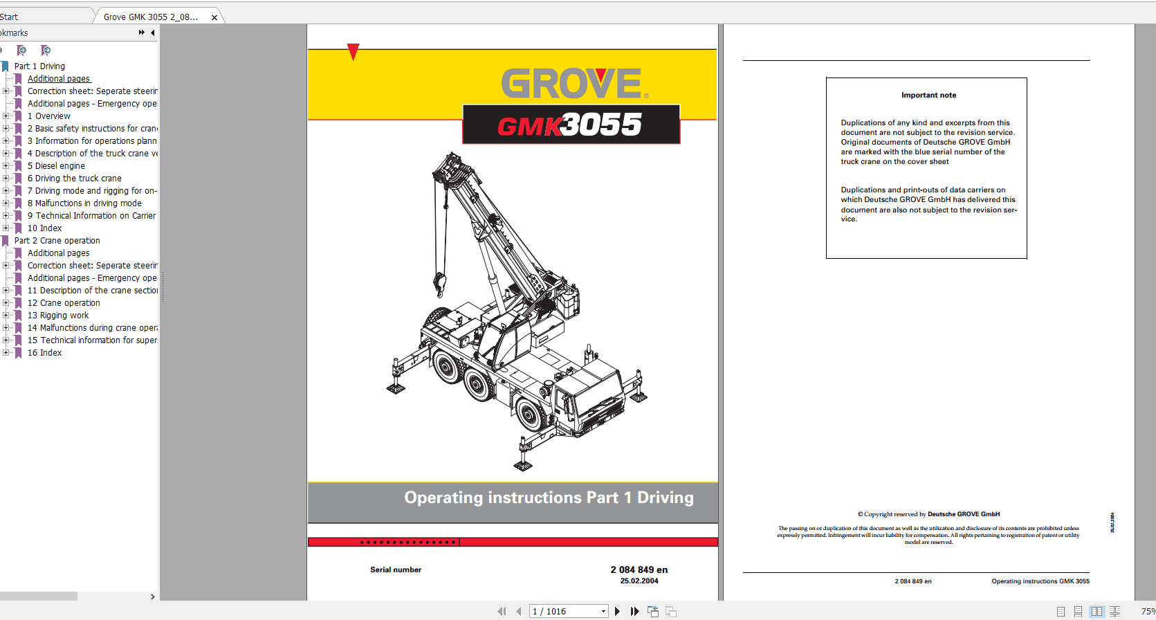 Grove Mobile Crane GMK 3055 Operating & Maintenance Manual