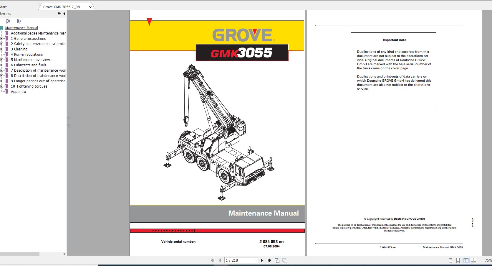 Grove Mobile Crane GMK 3055 Operating Maintenance Manual 2